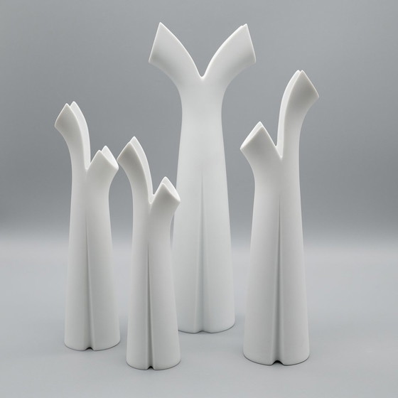 Image 1 of Lino Sabattini Vase Trio + Candleholder Rosenthal Bisque Porcelain Minimalist