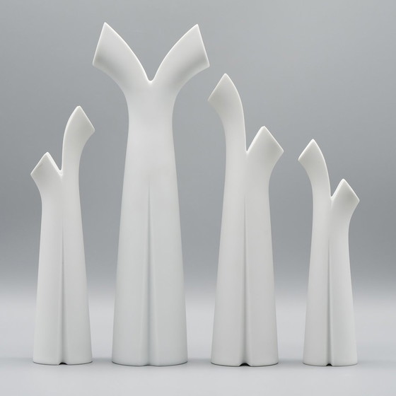 Image 1 of Lino Sabattini Vase Trio + Candleholder Rosenthal Bisque Porcelain Minimalist