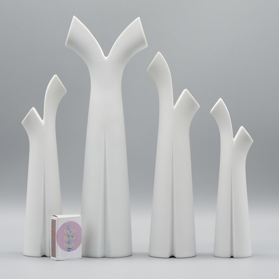 Image 1 of Lino Sabattini Vase Trio + Candleholder Rosenthal Bisque Porcelain Minimalist