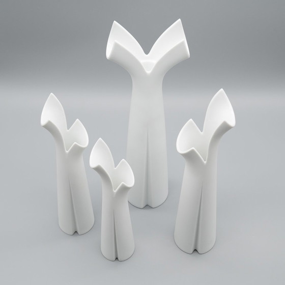 Image 1 of Lino Sabattini Vase Trio + Candleholder Rosenthal Bisque Porcelain Minimalist