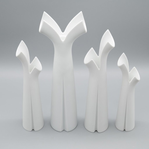 Lino Sabattini Vase Trio + Candleholder Rosenthal Bisque Porcelain Minimalist