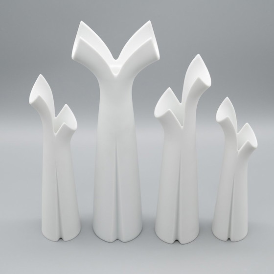 Image 1 of Lino Sabattini Vase Trio + Candleholder Rosenthal Bisque Porcelain Minimalist