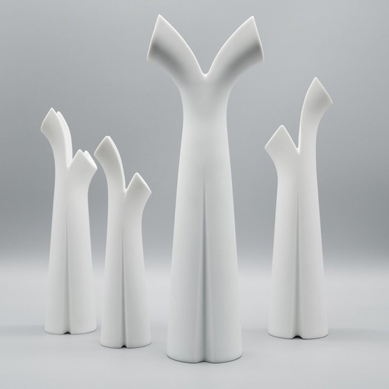 Image 1 of Lino Sabattini Vase Trio + Candleholder Rosenthal Bisque Porcelain Minimalist