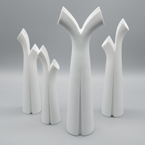 Image 1 of Lino Sabattini Vase Trio + Candleholder Rosenthal Bisque Porcelain Minimalist