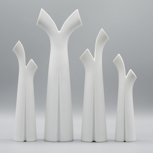 Lino Sabattini Vase Trio + Candleholder Rosenthal Bisque Porcelain Minimalist