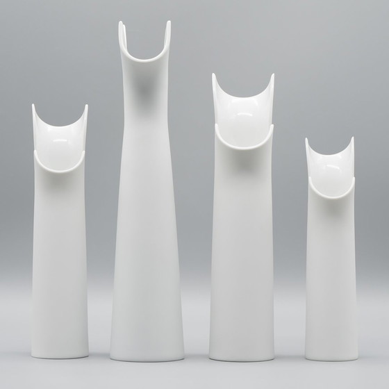 Image 1 of Lino Sabattini Vase Trio + Candleholder Rosenthal Bisque Porcelain Minimalist