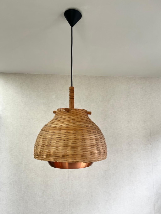 Japandi Ceiling Lamp Rattan with copper