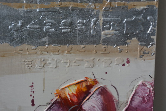 Image 1 of Dipinto ad olio con caratteri cinesi  