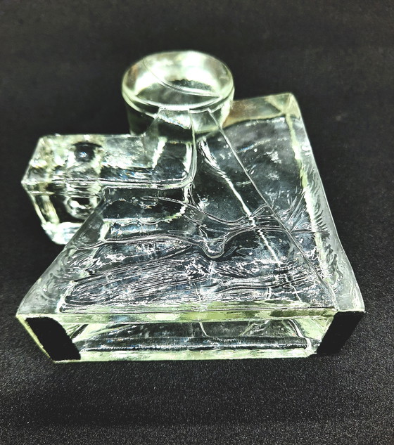 Image 1 of Pressed Glass Ice Block Glass Candlestick Angel Design Klaus Breit For Wiesenthal Glashutte