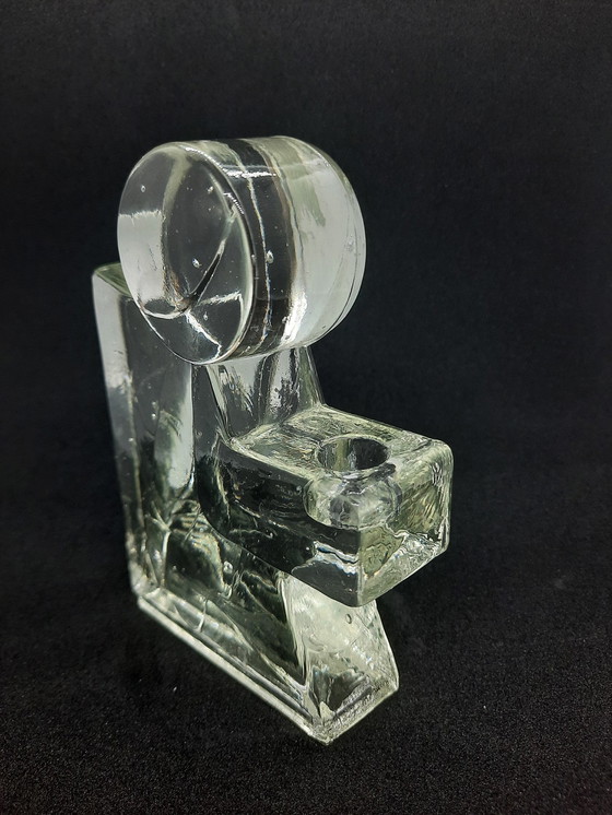 Image 1 of Pressed Glass Ice Block Glass Candlestick Angel Design Klaus Breit For Wiesenthal Glashutte