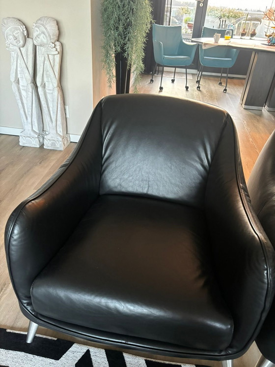 Image 1 of Two Black Leather Armchairs