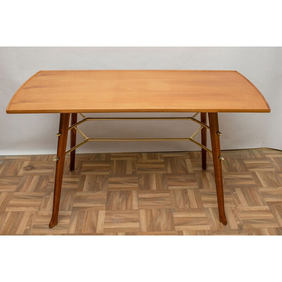 Image 1 of Vintage cherry wood and brass coffee table, 1950