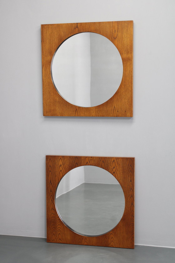 Image 1 of 1970S Pair Of Oak Large Square Mirrors,Czechoslovakia