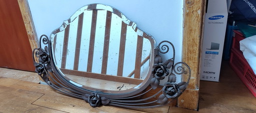 Art Deco Mirror Wrought Iron With Beautiful Patina