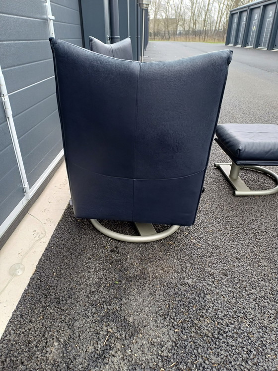 Image 1 of 2x Rolf Benz Torino Model 418 Dark Blue and ottoman