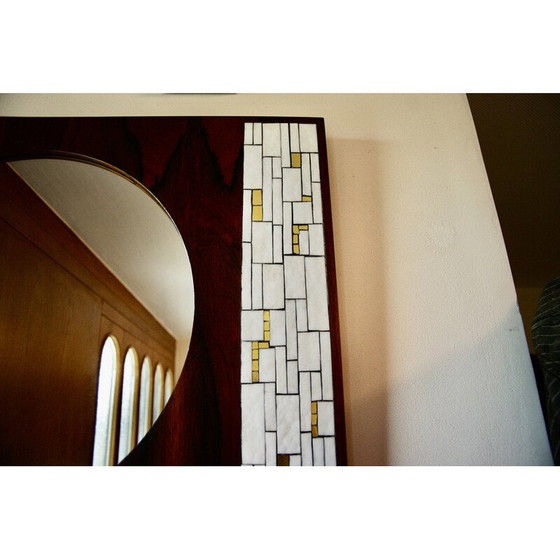 Image 1 of Vintage rosewood and ceramic mirror by Berthold Muller
