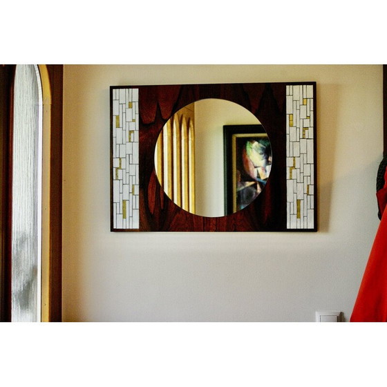Image 1 of Vintage rosewood and ceramic mirror by Berthold Muller