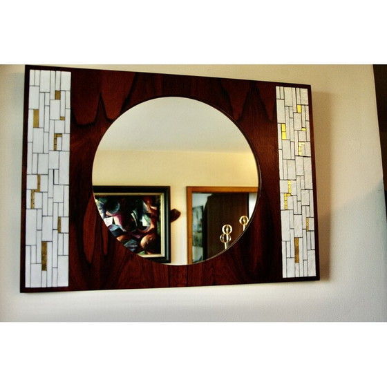 Image 1 of Vintage rosewood and ceramic mirror by Berthold Muller