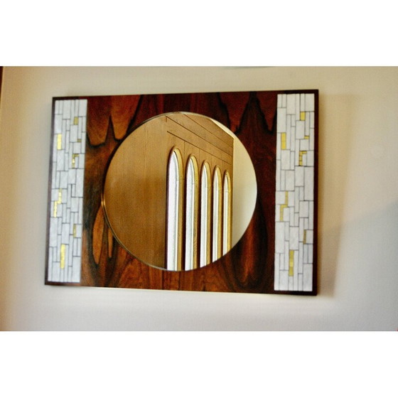 Image 1 of Vintage rosewood and ceramic mirror by Berthold Muller