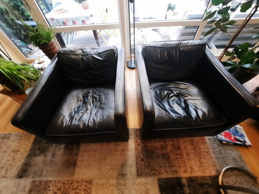 2 Gelderland Armchairs Black Leather