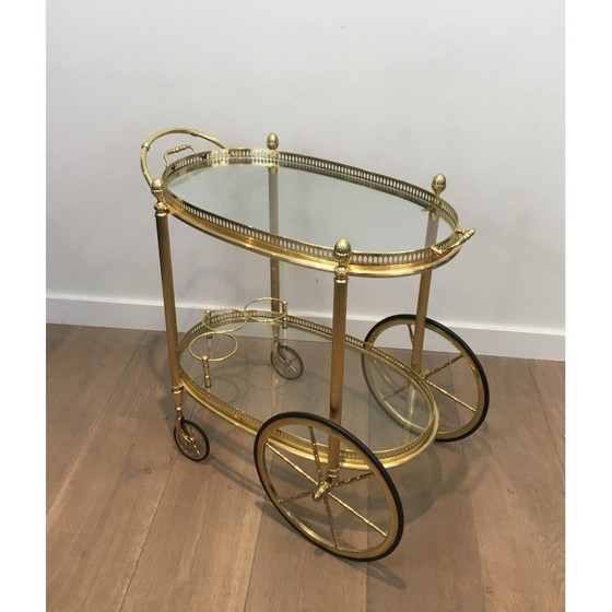 Image 1 of Vintage oval brass rolling table by Maison Baguès, 1940