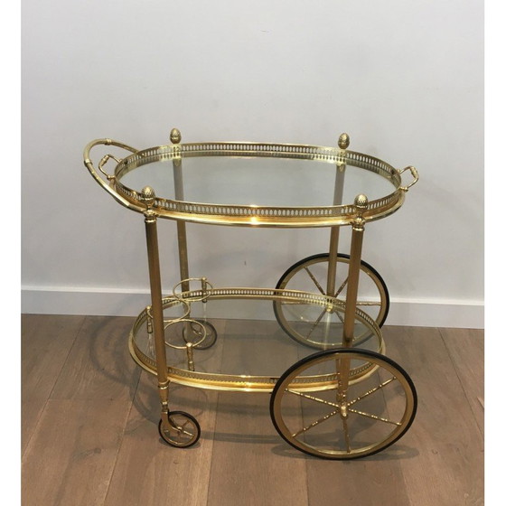 Image 1 of Vintage oval brass rolling table by Maison Baguès, 1940