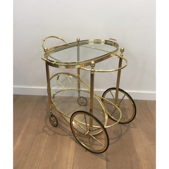 Image 1 of Vintage oval brass rolling table by Maison Baguès, 1940