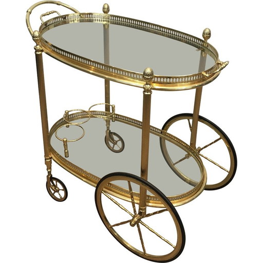 Vintage oval brass rolling table by Maison Baguès, 1940