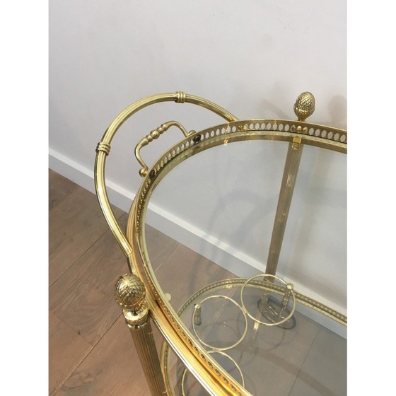 Image 1 of Vintage oval brass rolling table by Maison Baguès, 1940