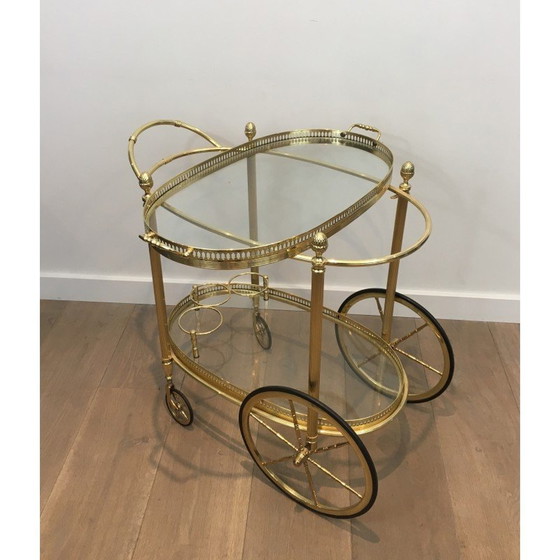 Image 1 of Vintage oval brass rolling table by Maison Baguès, 1940