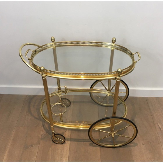 Image 1 of Vintage oval brass rolling table by Maison Baguès, 1940