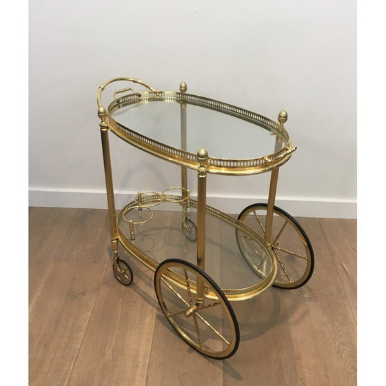 Image 1 of Vintage oval brass rolling table by Maison Baguès, 1940