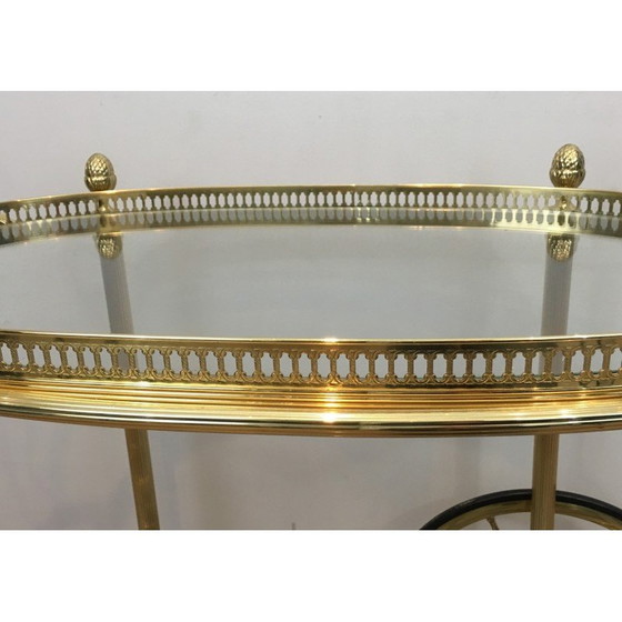 Image 1 of Vintage oval brass rolling table by Maison Baguès, 1940