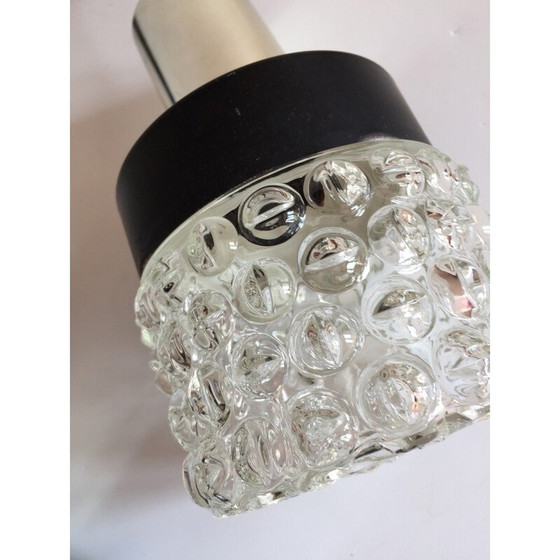 Image 1 of Lampada a sospensione asimmetrica vintage Space Age in metallo laccato nero e vetro modellato, 1970