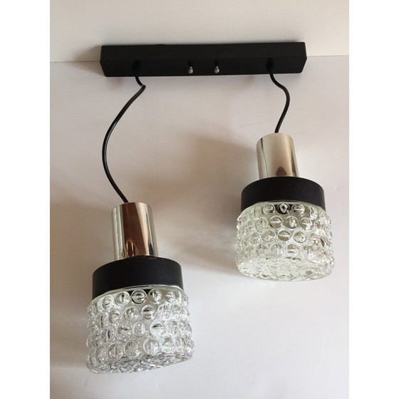 Image 1 of Lampada a sospensione asimmetrica vintage Space Age in metallo laccato nero e vetro modellato, 1970