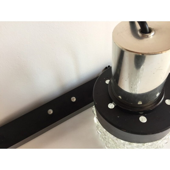 Image 1 of Lampada a sospensione asimmetrica vintage Space Age in metallo laccato nero e vetro modellato, 1970