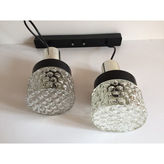 Image 1 of Lampada a sospensione asimmetrica vintage Space Age in metallo laccato nero e vetro modellato, 1970