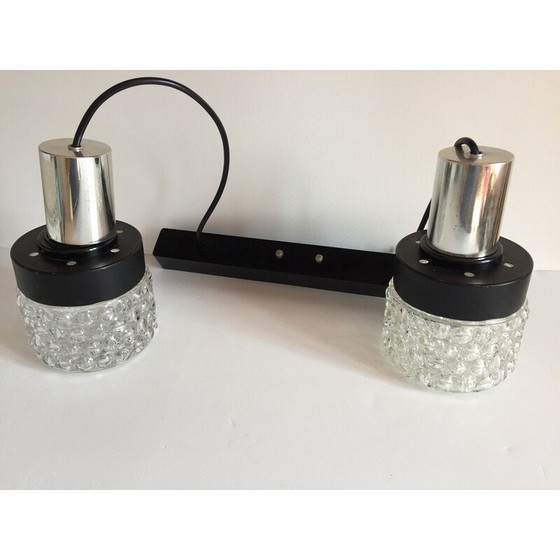 Image 1 of Lampada a sospensione asimmetrica vintage Space Age in metallo laccato nero e vetro modellato, 1970