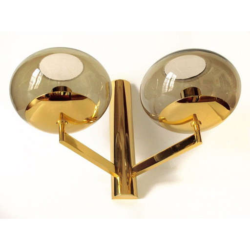 Vintage wall lamp in gold metal and amber tinted glass by Gaetano Sciolari, 1970