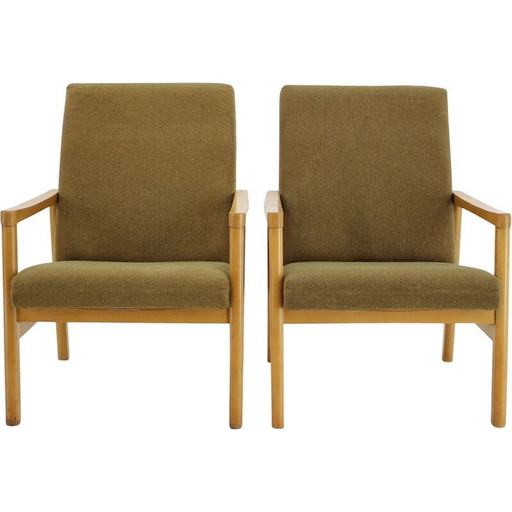 Pair of vintage beechwood armchairs, Czechoslovakia 1960