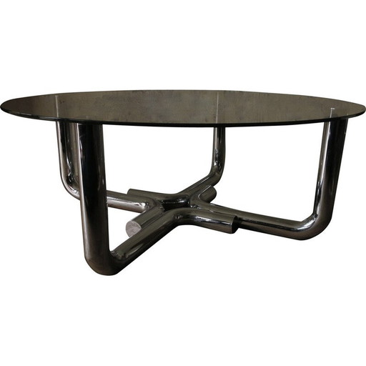 Vintage coffee table in tube steel and glass, 1960