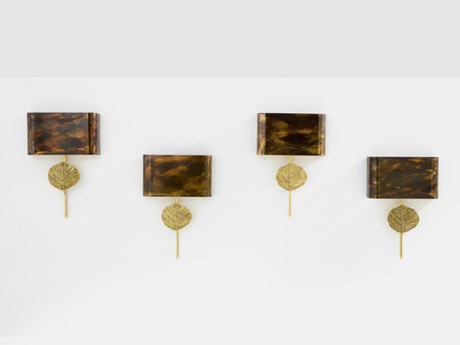 Maison Charles Set of Four Patinated Bronze and Brass Sconces 1970s