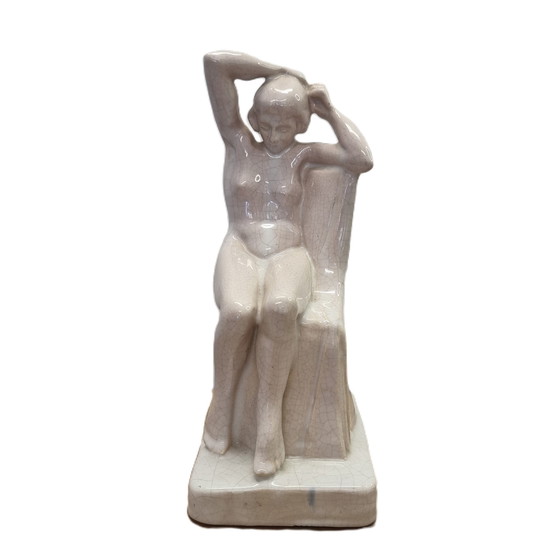 Image 1 of Art Deco Ceramic Statue Of A Naked Lady, 1930s