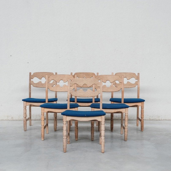 Image 1 of Set of 6 vintage "Razor back" oak dining chairs by Henning Kjaernulf, Denmark 1960