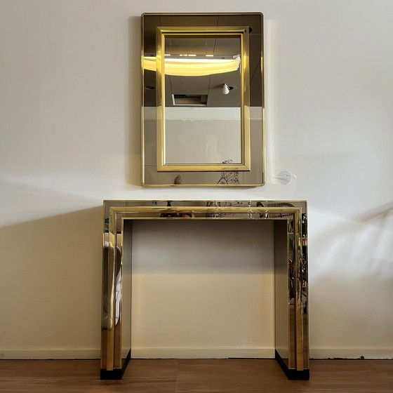 Image 1 of Romeo Rega Table d'appoint en laiton + miroir