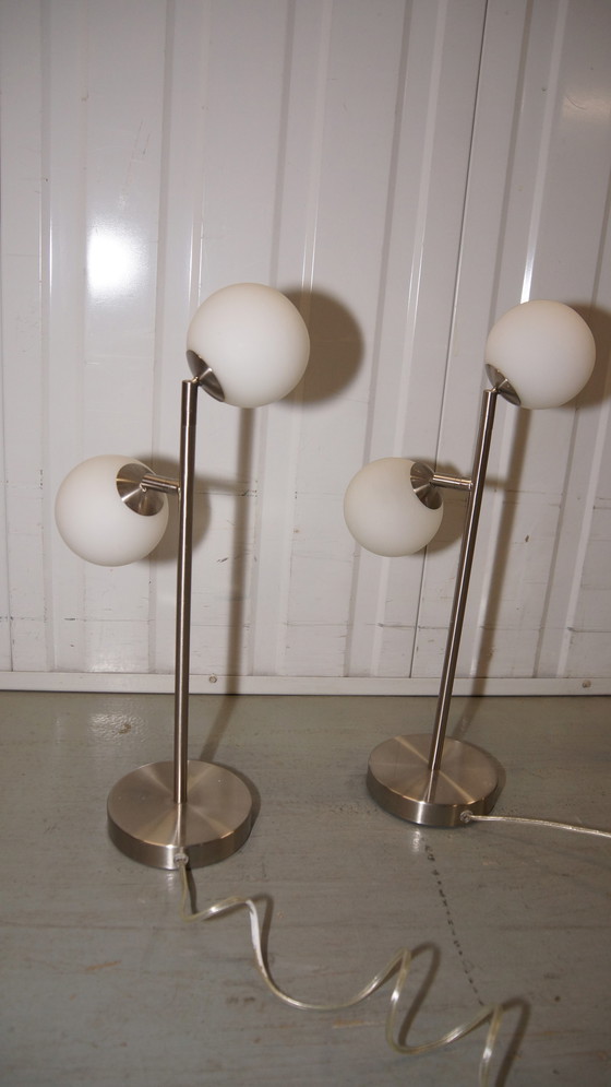 Image 1 of 2x Globe lampe de table acier inoxydable