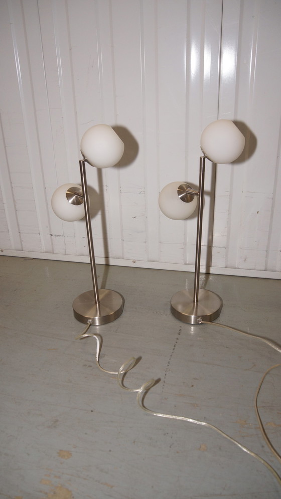 Image 1 of 2x Globe lampe de table acier inoxydable