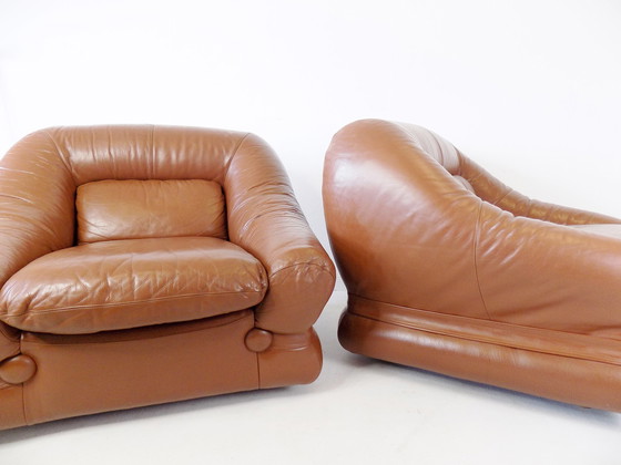 Image 1 of Italian leather lounge chair set of 2 70s