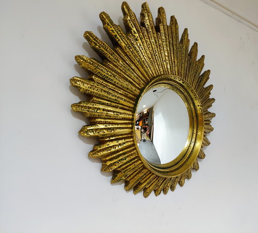 Miroir doré en forme de soleil, Mid Century, 1960