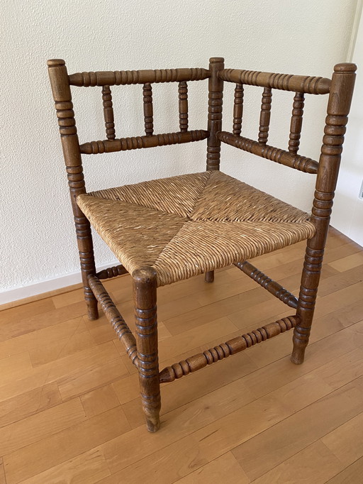 Sedia triangolare vintage con seduta in giunco